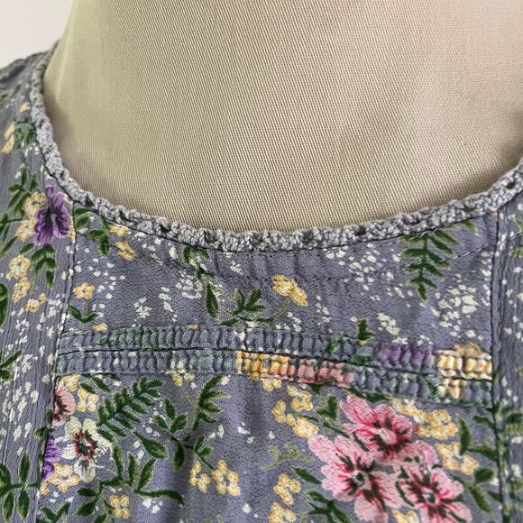 Vtg Blue Ditsy Floral Print Cottagecore Prairie Granny Maxi Dress Wmns M - Picture 2 of 12